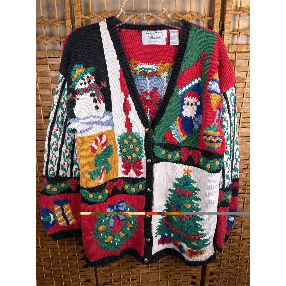 SIGNATURE by NORTHERN ISLES VTG 90's Christmas Themed Cardigan Sz Large